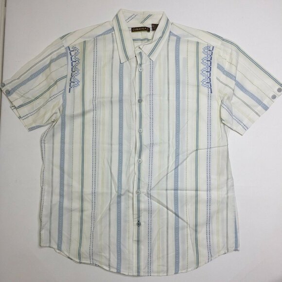 Cubavera Men's Button Up Short Sleeve Collared Shirt White Striped Size XL - Picture 1 of 10